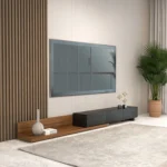 ⁦وحدة تلفزيون "أونيكس" (تصميم منخفض أسود × خشبي)⁩ - الصورة ⁦3⁩